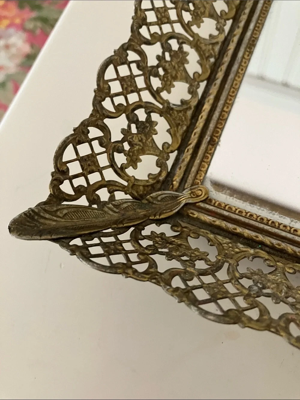 Vintage Hollywood Regency Ornate Filigree Vanity Mirror Tray 16” x 11”